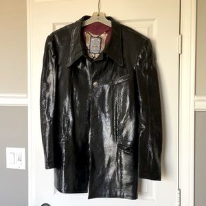LORDS hand made Snake skin embossed black leather jacket